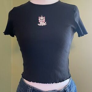 Black Crewneck Cropped Tee with Disney’s Marie (Aristocats)